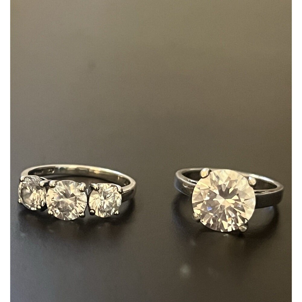 VTG Sterling 925 Cubic Zirconia Rings Lot Of 2 Sz 6.5 And 7.5 Marked